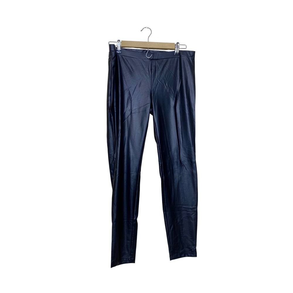 G by Guess Womens Black Faux Leather Leggings High Rise Stretch Pants L